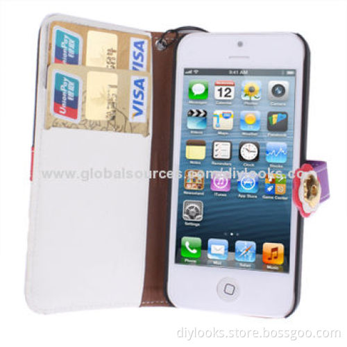 Colorful Wrist Flip Leather Mobile Phone Wallet Cases for iPhone 5/5S with Credit Card Slot